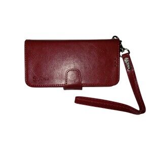 Pixel 5 Phone Case Wallet Burgundy Red Faux Leather NEW